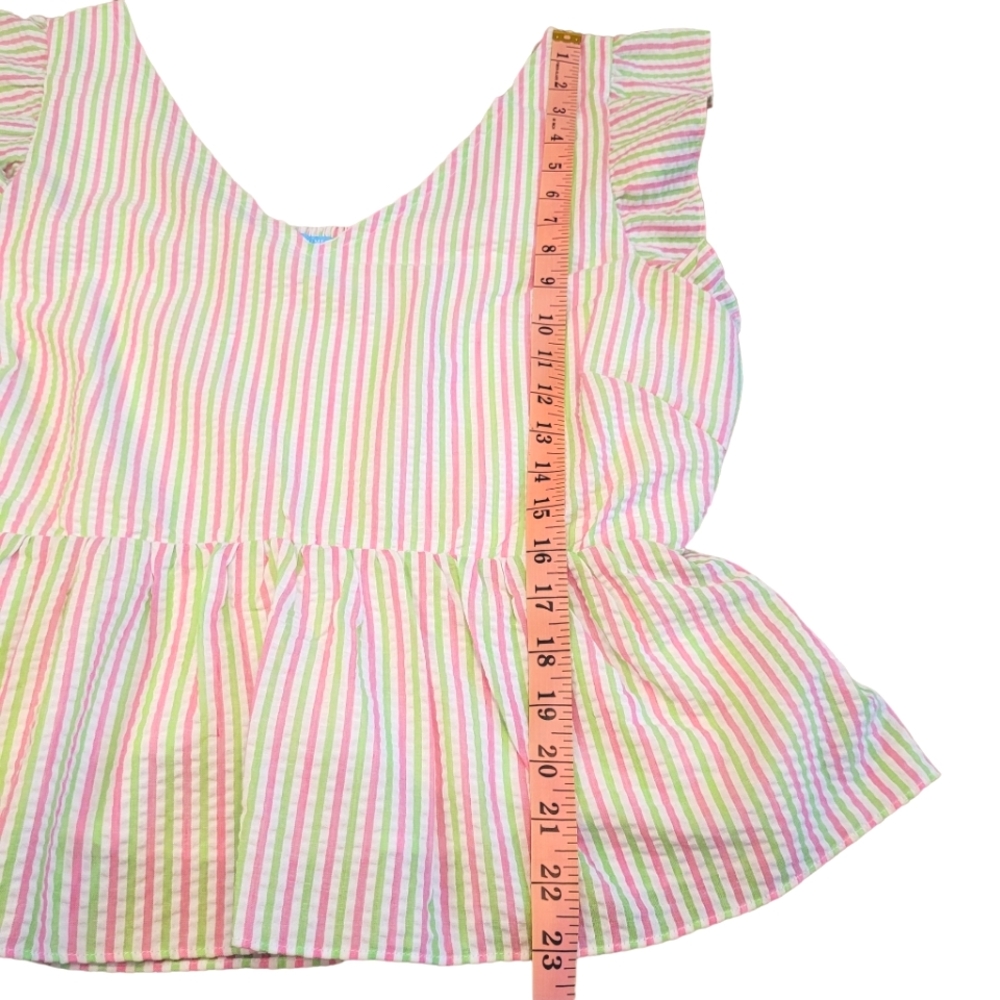 Draper James Flutter Sleeve White Green Pink Striped V-Neck Peplum Top NEW XL - Picture 15 of 16